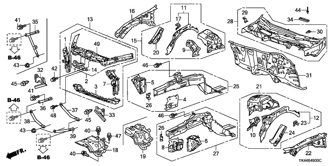 60759-TA5-A00ZZ - Genuine Acura Member, L. FR. Wheelhouse (Lower)