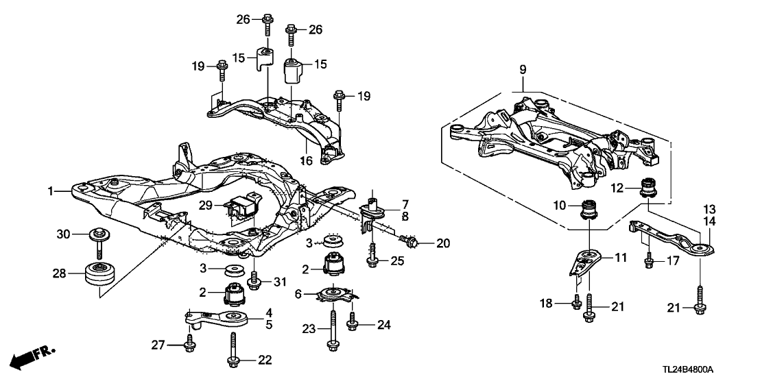 2010 Acura TSX 4 Door TSX KA 5AT Front Sub Frame Rear Beam