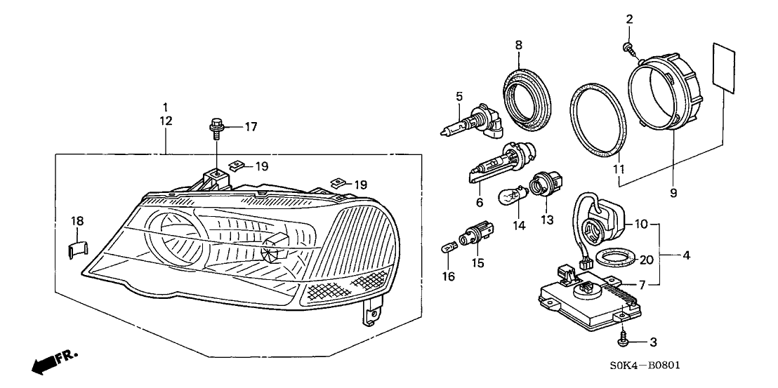 33101-S0K-A12 - Genuine Acura Headlight Unit, R.