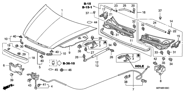 74141-SEP-A10 Genuine Acura Insulator, Hood