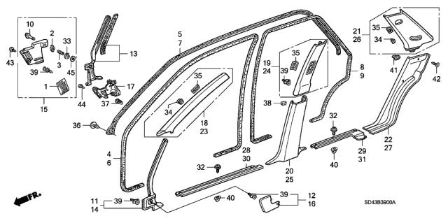1987 Acura Legend Garnish, Left Front Pillar (Lofty Gray) (Palmy Gray) Diagram for 84151-SD4-000ZA