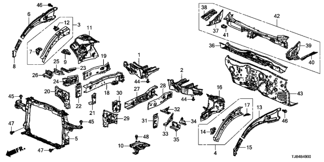 2020 Acura RDX Right Front Wheelhouse Member (Upper) (Front ) Diagram for 60618-TJB-305ZZ