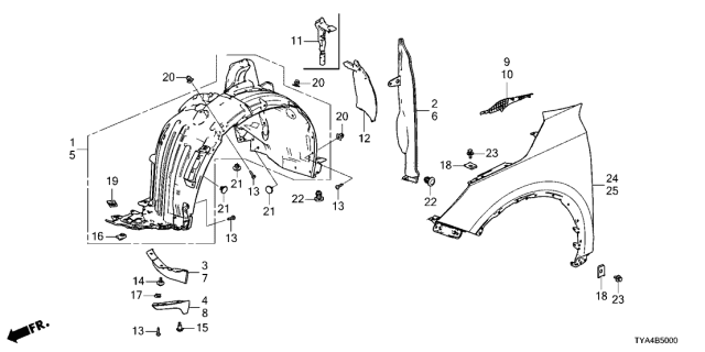 2022 Acura MDX Front Fender Assembly Left Diagram for 74151-TYA-A00
