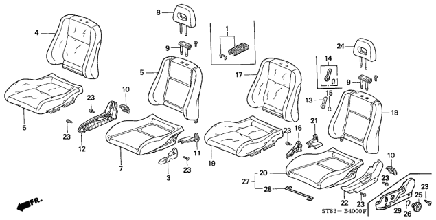 1997 Acura Integra Right Front Seat Cushion Cover (Taupe) (Leather) Diagram for 81131-ST7-A61ZC