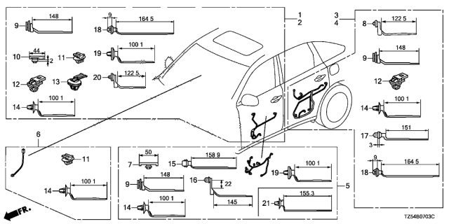 2016 Acura MDX Harness, Passenger Door Diagram for 32752-TZ5-A20