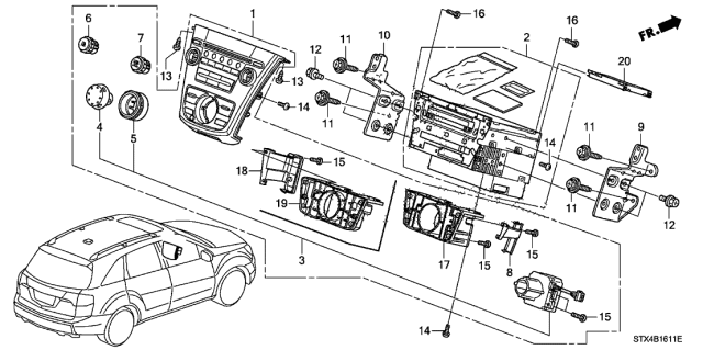 2007 Acura MDX Bracket, Driver Side Radio Diagram for 39161-STX-A01