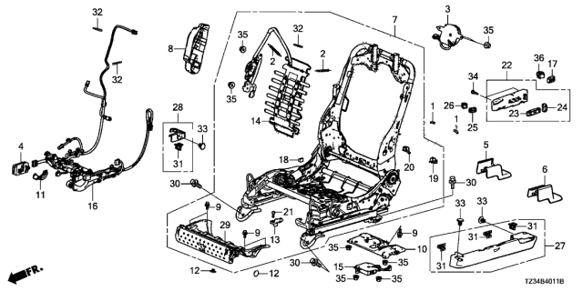 2018 Acura TLX Front Seat Components (Full Power Seat) Diagram