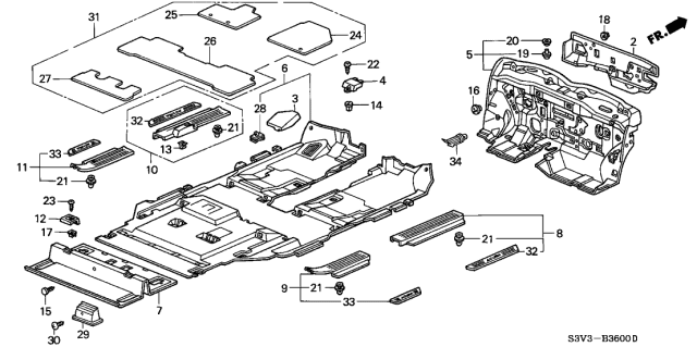 2003 Acura MDX Floor Mat, Rear (Saddle) Diagram for 83604-S3V-A10ZC