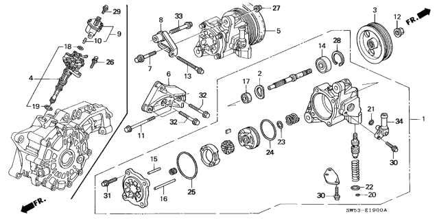 1995 Acura TL Power Steering Pump Sub-Assembly (Reman) Diagram for 06561-PV3-505RM