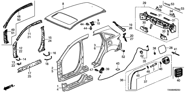 2014 Acura RDX Panel, Roof Diagram for 62100-TX4-A00ZZ