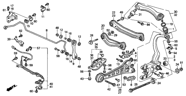 1996 Acura TL Left Rear Control Arm (Upper) Diagram for 52400-SZ5-013