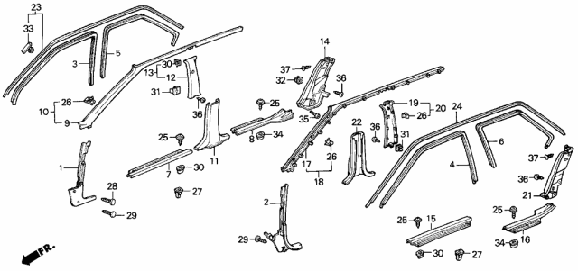 1989 Acura Integra Lining, Driver Side Center Pillar (Upper) (Smooth Beige) Diagram for 73836-SE7-A21ZB