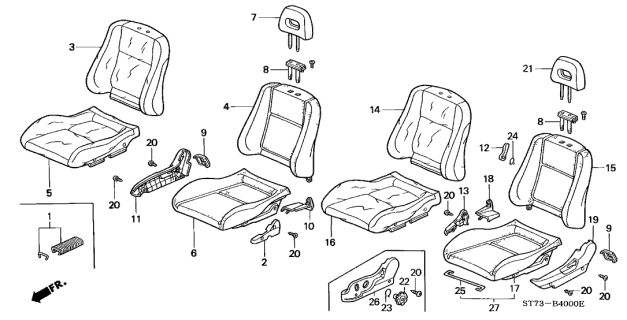1996 Acura Integra Right Front Seat Back Cover (Dark Excel Charcoal) Diagram for 81121-ST7-J22ZB