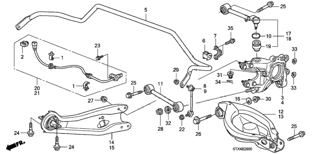 2013 Acura MDX Right Rear Arm Assembly (Upper) Diagram for 52390-STX-A01