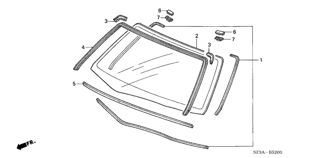 2004 Acura RL Front Windshield Diagram