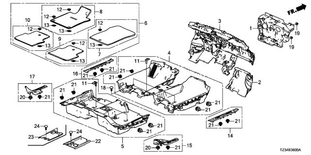 2020 Acura TLX Floor Mat Diagram