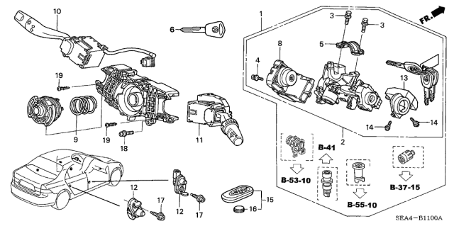 2004 Acura TSX Cylinder Set, Key (Service) Diagram for 06350-SEC-A01