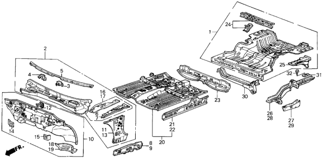 1988 Acura Integra Floor, Front Diagram for 70210-SE7-A52ZZ