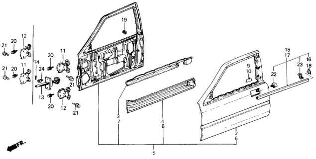 1989 Acura Integra Clip, Door Molding Diagram for 90674-SD2-013