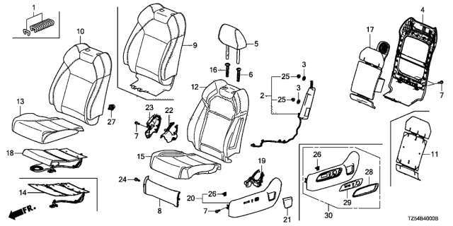 2019 Acura MDX Driver Left Seat Bag Unit Diagram for 78055-TZ5-A00