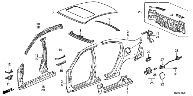 2014 Acura TSX Panel Set, Left Rear (Outer) (Dot) Diagram for 04646-TL2-A80ZZ