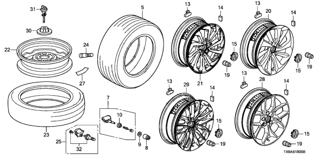 2021 Acura ILX Aluminum Wheel Assembly (17X7J) (Aap) Diagram for 42800-T3R-A72