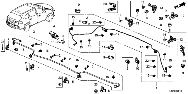 2017 Acura MDX Sensor Assembly, Parking (Crystal Black Pearl) (With Clip) Diagram for 39680-TLA-Y01ZG