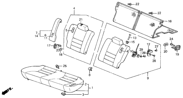 1988 Acura Integra Seat-Back Assembly, Left Rear (Silky Gray) (Off Black) Diagram for 78160-SD2-A22ZC