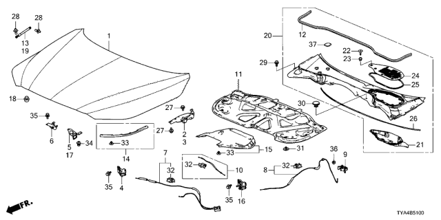 2022 Acura MDX Hood Lock Assembly Left Diagram for 74170-TYA-A02