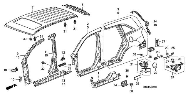 2009 Acura MDX Outer Panel - Roof Panel Diagram