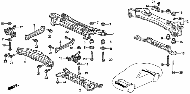 1997 Acura TL Damper, Cross Beam Diagram for 50320-SZ5-000