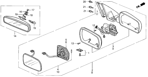 1995 Acura Legend Driver Side Door Mirror Assembly (Garnet Red Pearl) (Heated) Diagram for 76250-SP0-A11YA