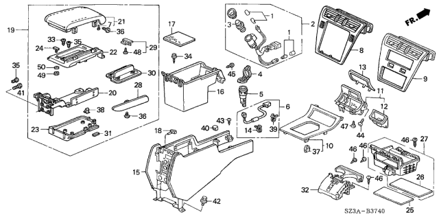 2004 Acura RL Hinge Assembly, Rear Console Diagram for 83406-SZ3-A41