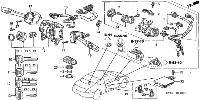 1997 Acura CL Cylinder Set, Key (Classy Gray) (Service) Diagram for 06350-SY8-A10ZA
