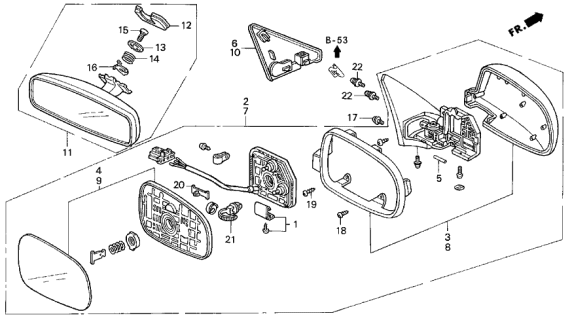 1993 Acura Vigor Driver Side Door Mirror Assembly (Cassis Red Pearl) (R.C.) Diagram for 76250-SL5-A21ZH