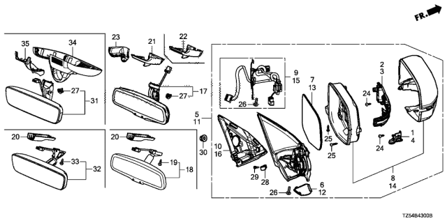 2014 Acura MDX Driver Side Mirror Sub-Assembly Diagram for 76253-TZ6-C11