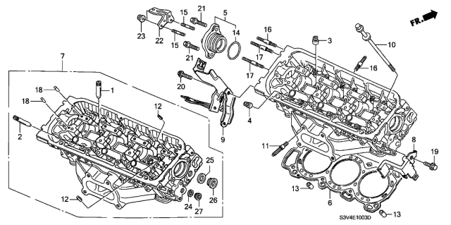 2006 Acura MDX Rear Camshaft Thrust Cover Assembly Diagram for 12240-RCA-A00
