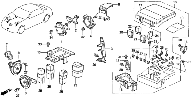 1997 Acura TL Main Fuse Box Assembly Diagram for 38250-SZ5-A11