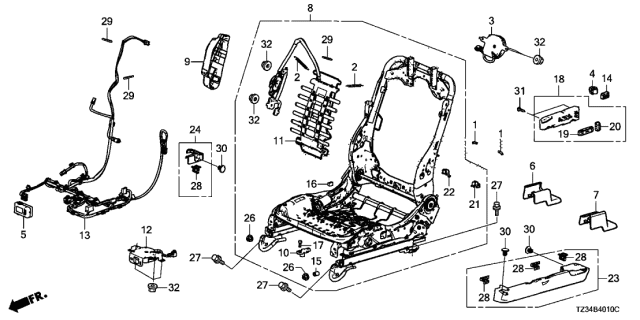 2016 Acura TLX Front Seat Components (Full Power Seat) Diagram
