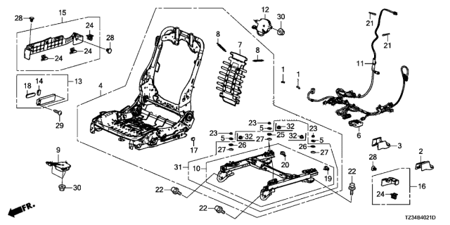 2018 Acura TLX Front Seat Components (R.) (Full Power Seat) Diagram