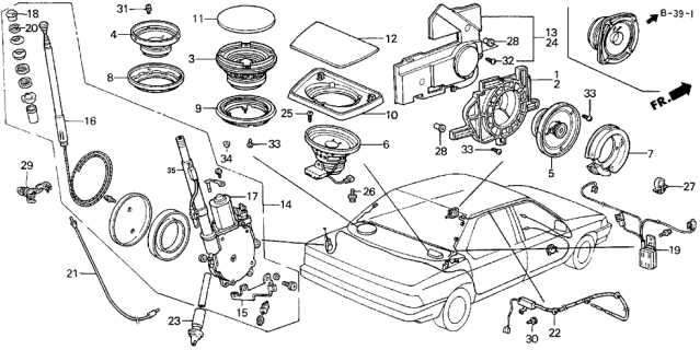 1986 Acura Legend Coil Assembly, Glass Antenna (Pioneer) Diagram for 39155-SD4-013