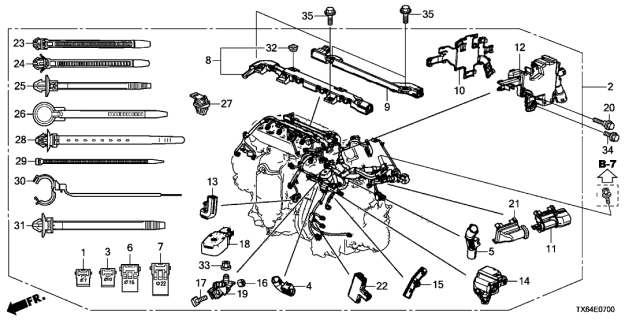 2013 Acura ILX Clip, Engine Harness (5Way) Diagram for 91505-R40-004