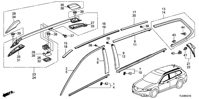 2011 Acura TSX Left Front Door Sash Molding Assembly Diagram for 72465-TL0-003