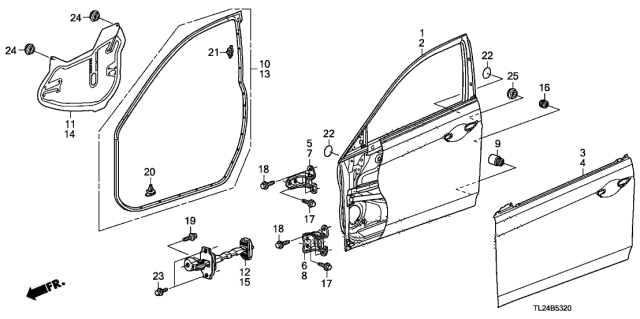 2012 Acura TSX Right Front Door Weatherstrip Diagram for 72310-TL0-J01