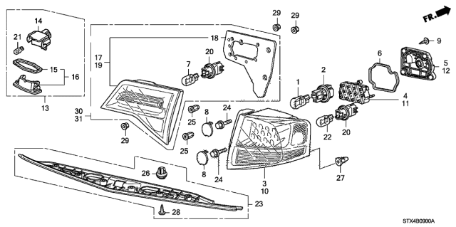 2007 Acura MDX Lamp Unit, Passenger Side Tail Diagram for 33501-STX-A01