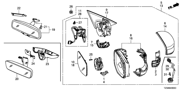 2015 Acura TLX Cap, Passenger Side Base (Outer) (Puddle Light) Diagram for 76202-TZ3-H11