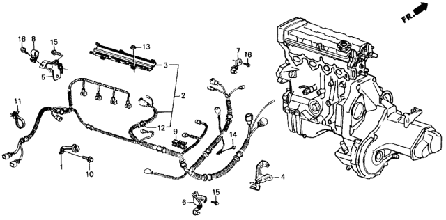 1989 Acura Integra Sub-Wire, Engine Diagram for 32110-PG7-A11