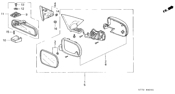 1995 Acura Integra Driver Side Door Mirror Assembly (Frost White) (R.C.) Diagram for 76250-ST7-A24ZC