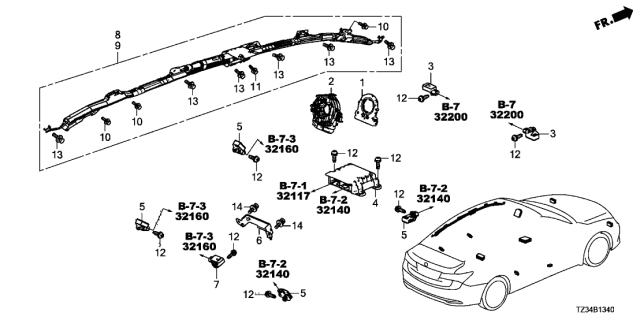 2018 Acura TLX Sensor Assembly, Satellite Safing (Continental) Diagram for 77975-T2A-A01