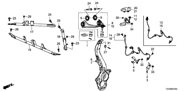 2021 Acura TLX Left Front Sensor Assembly Diagram for 57455-TGV-A02